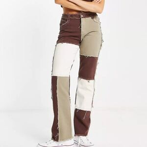 JADED LONDON Brown Patchwork Distressed Jeans | Size: 30